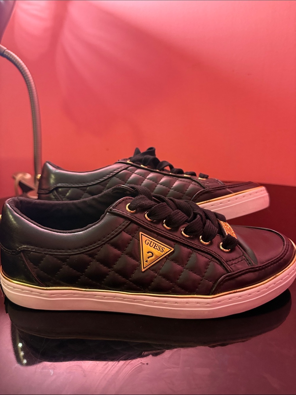 Guess Black Quilted Sneakers with Gold Accents